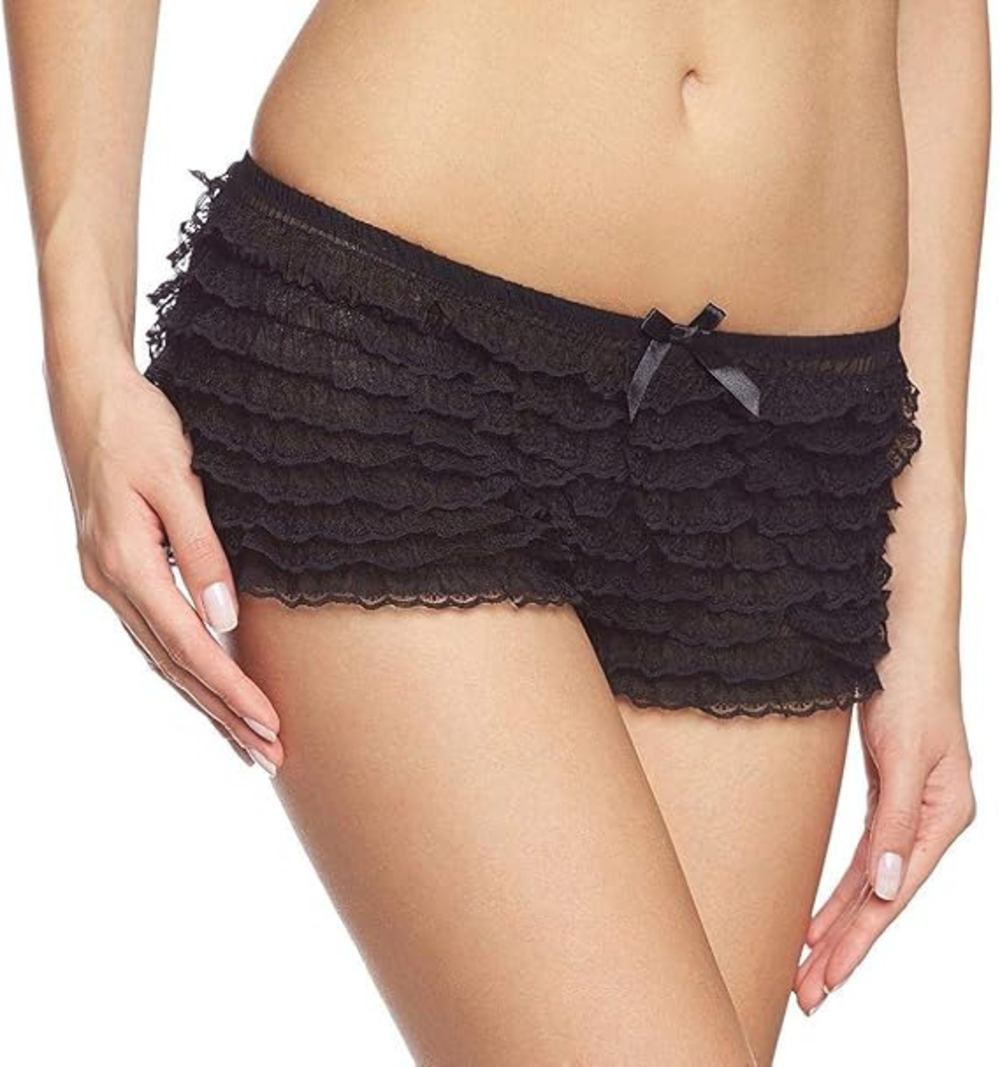 Leg Avenue Black Lace Ruffle Tanga Shorts One Size NWT Lingerie